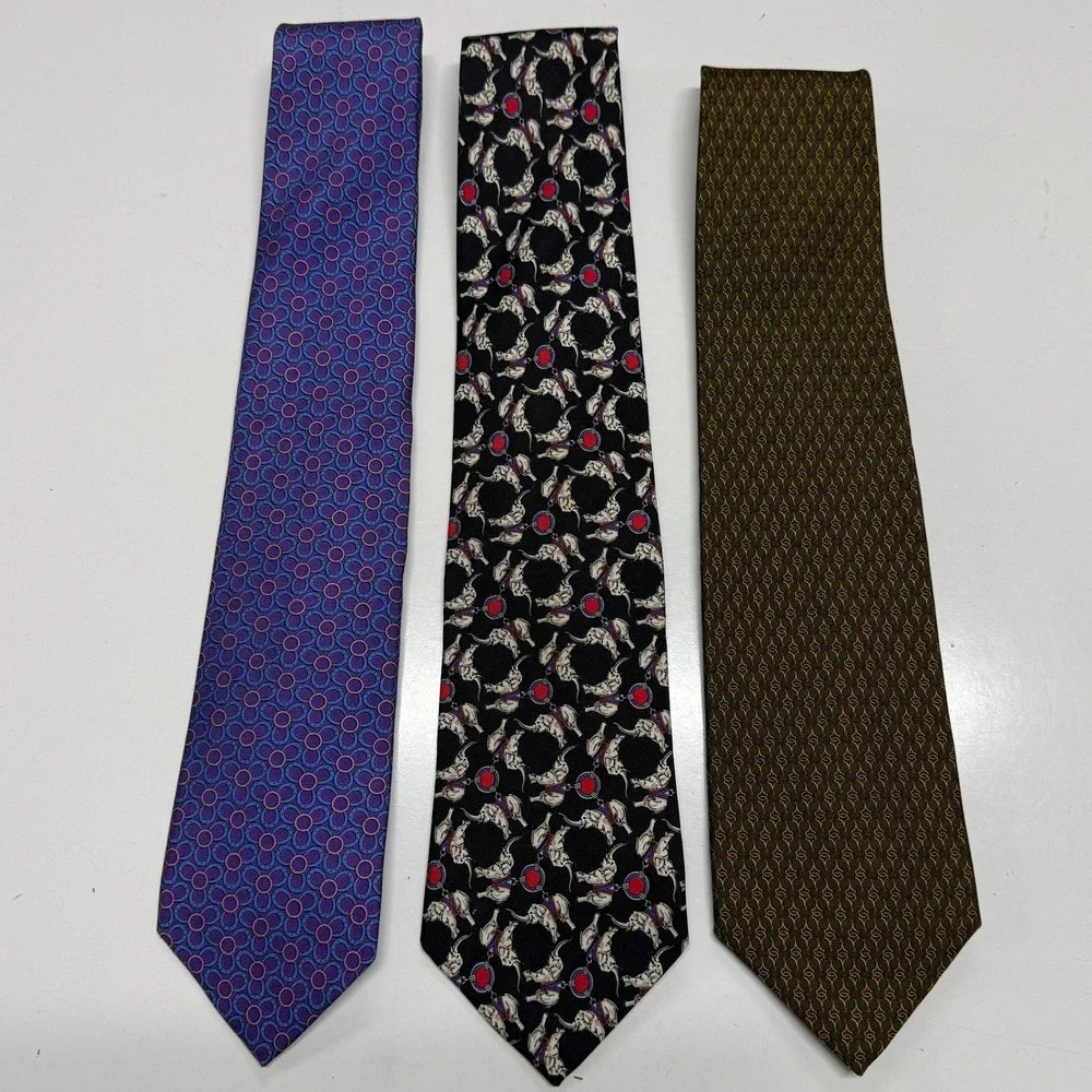 Brooks Brothers Ties Neckties Silk Lot of 3 Ties Elephant‎ Purple Black Green